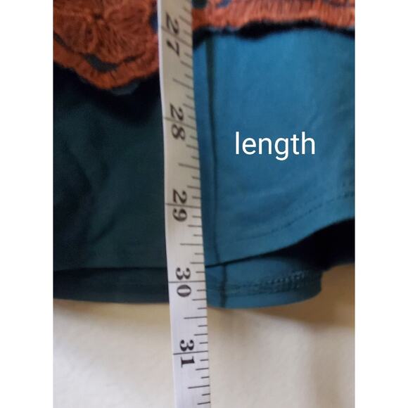 Logo Lavish by Lori Goldstein L Teal Green Tunic Brown Floral Embroidery Lace - Picture 12 of 12